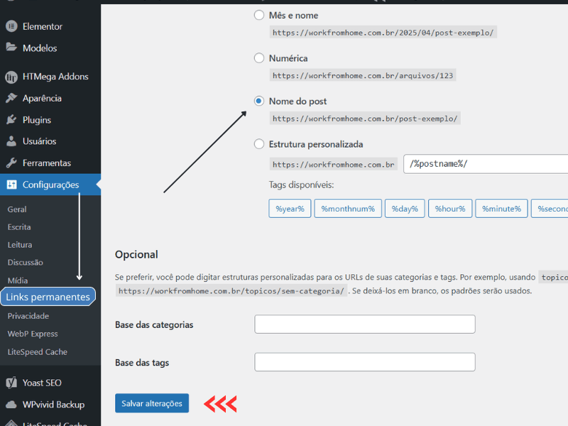 configurar uma URL amigável no WordPress
